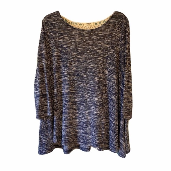 Umgee Tunic Topic Lace Back Heathered Blue Sz Lrg - Picture 1 of 8